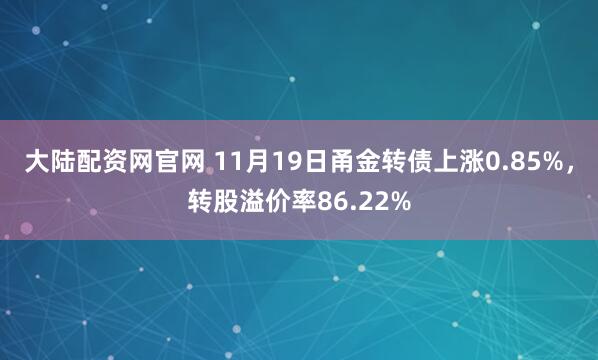 大陆配资网官网 11月19日甬金转债上涨0.85%，转股溢价率86.22%